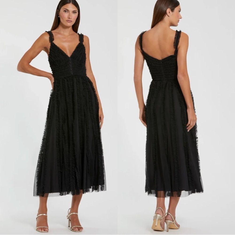NEW MAC DUGGAL Black Sleeveless Ruffle Tiered Dress